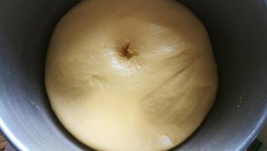 发酵原面团两倍大，手指沾面粉戳孔不回缩不反弹即可。