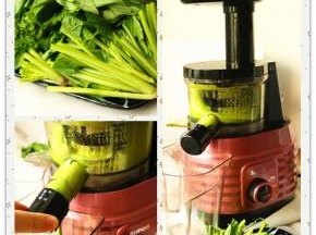 菠菜洗净，切的略微短一些。开启原汁机，放入菠菜榨汁待用。