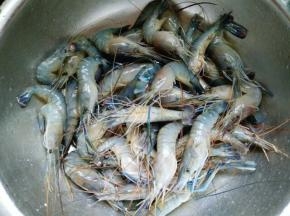 首先将大头虾冷水冲洗干净。