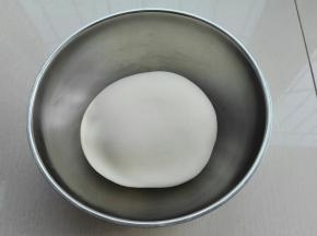 打好的面团取出稍作整理，将光滑的面团盖好保鲜膜进行室温发酵
