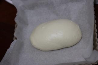 烤盘铺油纸，把揉好面团放进去，保鲜膜覆盖密封，放入冰箱冷藏发酵过夜。