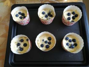 拌好倒入纸杯，六分满即可。表面放入几颗蓝莓。我用的杯子有点大，六个杯子全是倒了五分。