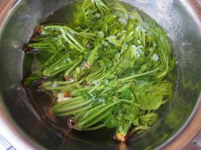 烫直颜色变绿后放入饮用水中过凉