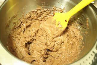 把剩余的巧克力奶油霜再加入刚才混合的可可粉再打发一下，完全混合均匀。