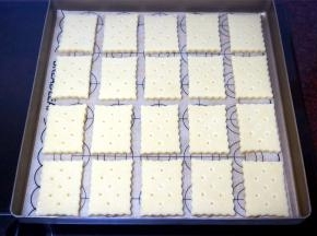将饼干坯整齐摆放到垫了硅胶垫或吸油纸的烤盘上，28*28cm的烤盘我放了20块，剩余的放另外一盘。