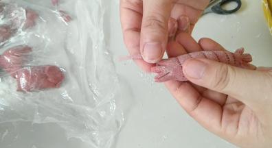 两侧的，搓细搓长。