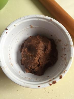 用刮板慢慢切碎至没有大颗粒后,快速用双手揉搓(尽量快,不要让手
的温度融化黄油)