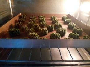 150°预热十分钟，烤盘放在烤网上，中层，125度，低温烘烤30-35分钟，具体烤自家烤箱温度调节。