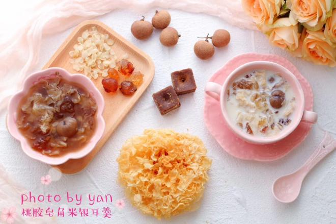 桃胶皂角米蔓越莓银耳桂圆羹（红糖&牛奶）