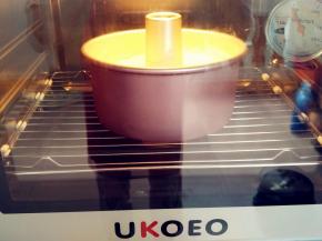 将面糊倒入模具中，用刮刀稍微抹平，再震两下。送入预热好的烤箱，上下火150℃，烤45分钟。