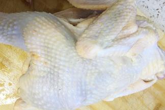 3、	鸡洗净去头、脖子、内脏、鸡爪等不要