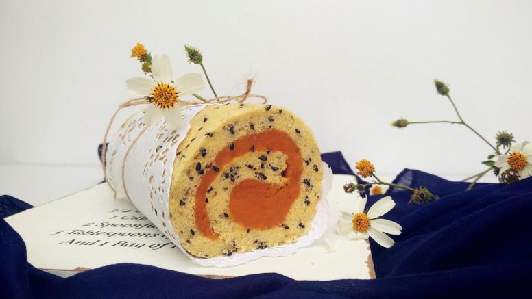 超健康的黑芝麻薯泥蛋糕卷