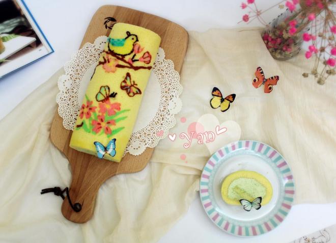 鸟语花香-彩绘蛋糕卷