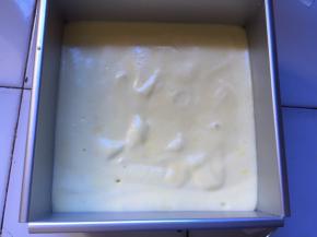 倒入正方形膜具中，轻震两下，震出大气泡，放入预热好的烤箱120度，50分钟，中层