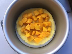 将芒果粒放蛋糕上