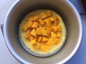 将芒果粒放蛋糕上