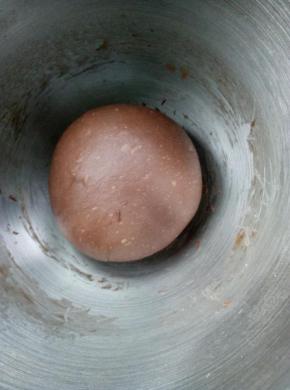 面团放入搅拌缸，盖保鲜膜发酵；