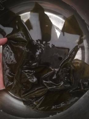 1.将干海带洗掉泥沙，浸泡开。