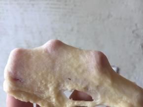 程序结束，检查，面团的扩展状态，能拉出薄膜，破洞的边缘是光滑的；