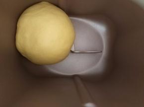 揉圆后，放在面包机中，打开发酵功能，时间设置一小时，进行一次发酵