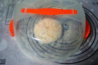 在面团表面撒上少许玉米淀粉，揉圆，盖上盖子，静置松弛15分钟。