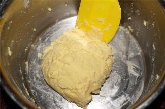 用橡皮刮刀拌匀，使粉类和黄油完全混合，拌到没有干粉的状态，酥皮面团就做好了。