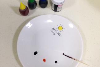 把各色素滴1～2滴在小碟中。