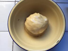 放入中筋面粉，混合成团，静置1小时，盖上保鲜膜