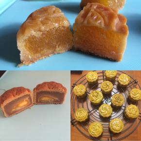 烤好的月饼，放至室温密封保存一晚，等待回油后即可食用。