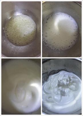 分3次加入细砂糖，用电动打蛋器打到硬性状态，提前打蛋器能拉出略短小的直角。