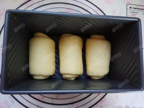 全部做好后，将面团同一方向摆入吐司盒中