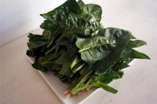 菠菜洗净后从中间切断。