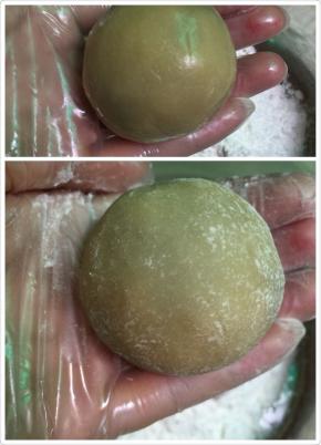 10. 收口后搓圆，拍上少许粉
