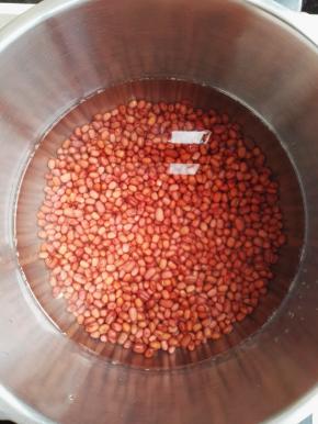 2、将红豆加入到高压锅中，加高于红豆1寸的清水，大火烧开加盖，中火煮20分钟。