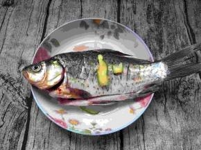 鲫鱼两面用刀划开，加入生姜和料酒腌制七八分钟