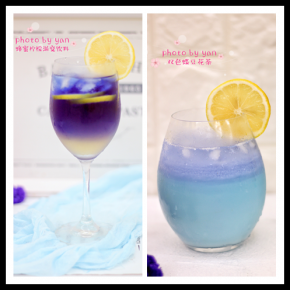 蜂蜜柠檬渐变饮料+双色蝶豆花茶。