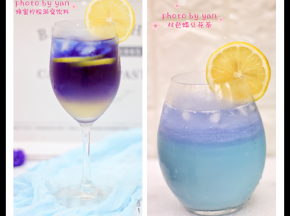蜂蜜柠檬渐变饮料+双色蝶豆花茶。