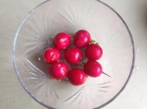 将樱桃萝卜清洗干净，用盐水浸泡一下，再用冷开水清洗