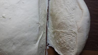 醒面15分钟后，切开没有大的气孔，闻上去无酸味，这也要凭经验。（实在没把握就揪一小块放油锅中炸熟尝下）