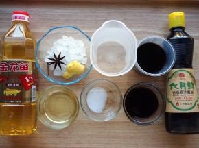 本次烹饪的调味料：酱油30毫升，陈醋200毫升，清水350毫升，食用油30毫升，盐5克，冰糖150克，八角1个，姜1小块。
