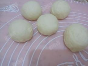 发酵好的面团分割成等分，排气滚圆松弛二十分钟