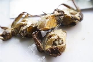 将闸蟹刷洗好剥壳去杂质备用。