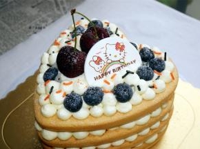 如此重复，最后一层用蓝莓，车厘子装饰，最后撒上少许糖针及防潮糖粉即可。由于买的蛋糕盒比较矮，所以我一共做了四层，剩下的一片与剩下的水果，淡奶油一起做成盒子蛋糕。