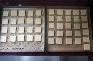 将面片放入垫了硅胶垫或油纸的烤盘，约两盘。