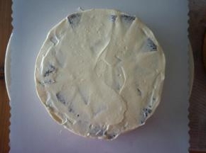 一层蛋糕片一层奶油水果馅叠上去，最后一层盖上蛋糕片后稍微暂停，对剩余的淡奶油进行调色处理。