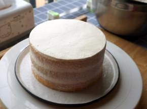 最后一层表面无需夹入水果，直接抹平即可。蛋糕体四周用刮刀抹去多余的奶油。