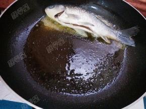 平底锅热油，放入鲫鱼