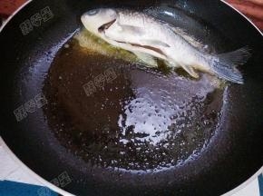 平底锅热油，放入鲫鱼