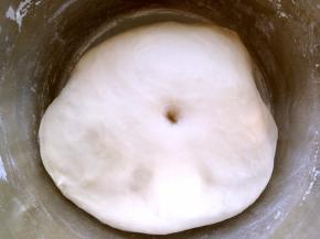 放盆内发酵至两倍大，发酵好的面团手指沾点干粉按下去，不会回弹的