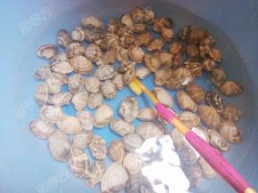 买回来的花蛤用盐水浸泡2小时以上，用刷子将花蛤表面清洗干净